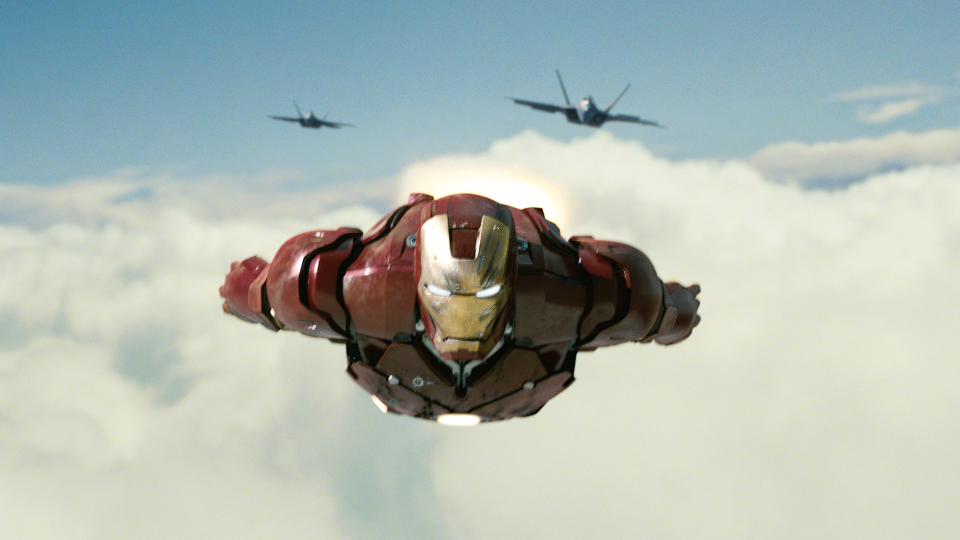 Tony Stark takes flight in this fully CG shot from the Academy Award®-nominated film, Iron Man (2008). © Disney/Marvel. All Rights Reserved.